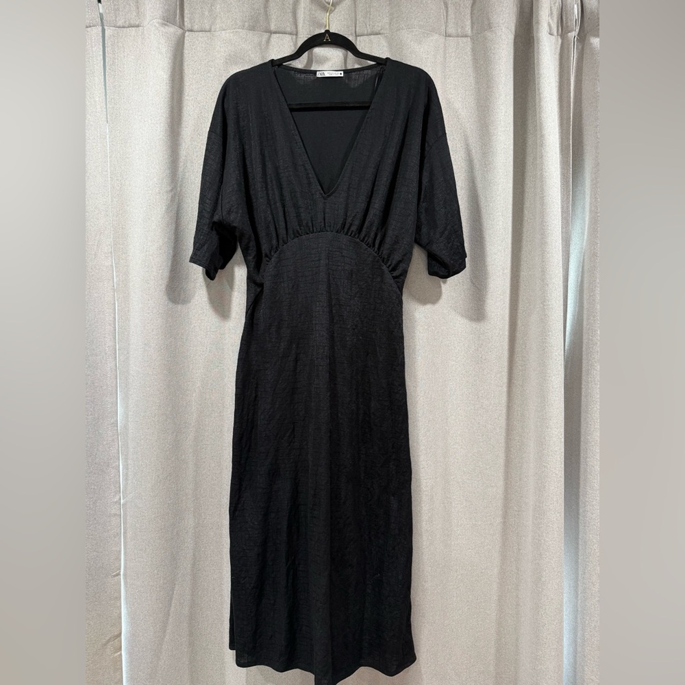Zara Black Midi V-Neck Dress